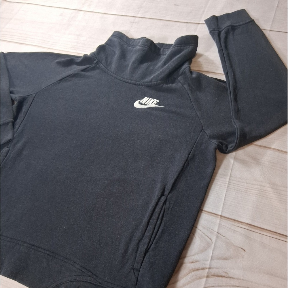 Nike Sportswear Funnel Neck Pullover Sweatshirt Womens L Black Raglan Fleece